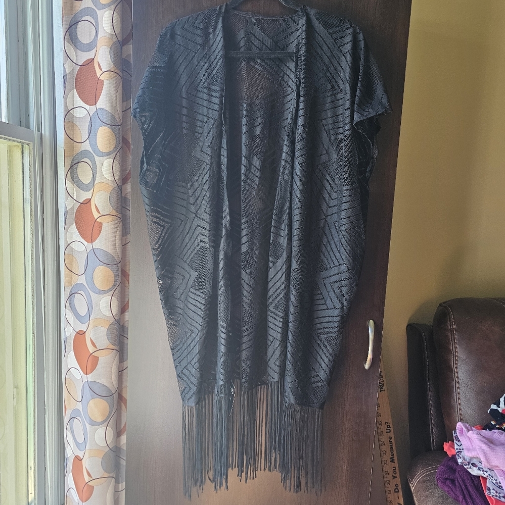 Black Fringe Kimono Cardigan NWT